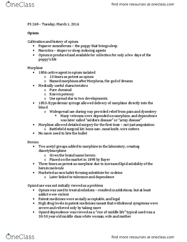 PS268 Chapter Notes - Chapter 10: Opium Den, Pulmonary Heart Disease, Opioid Use Disorder thumbnail