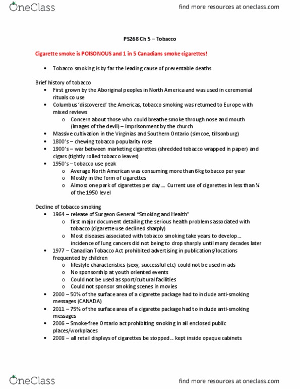 PS268 Chapter Notes - Chapter 5: Royal Canadian Legion, Cardiovascular Disease, Hemoglobin thumbnail