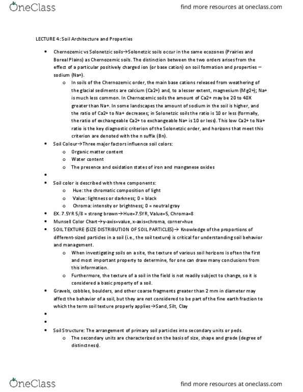 GGR205H1 Lecture Notes - Lecture 2: Soil Horizon, Soil Texture, Alkali Soil thumbnail