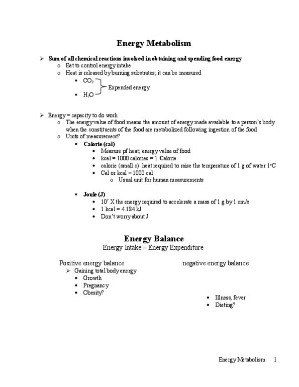 ANSC 3120 Lecture Notes - Inulin, Calorimeter, Indirect Calorimetry thumbnail