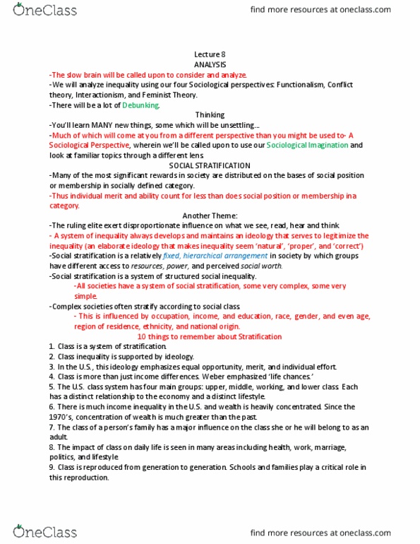 SOC 100 Lecture Notes - Lecture 19: Class Stratification, Social Stratification, Equal Opportunity thumbnail