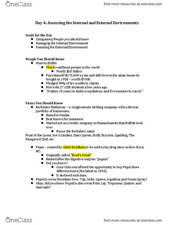 Mar-3023 Lecture Notes - Lecture 4: Pampered Chef, Caleb Bradham, Berkshire Hathaway thumbnail