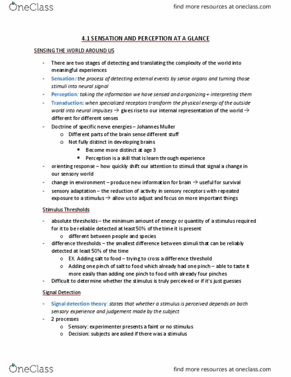 PSY100H1 Chapter Notes - Chapter 4.1 : Detection Theory, Krypto, Orienting Response thumbnail