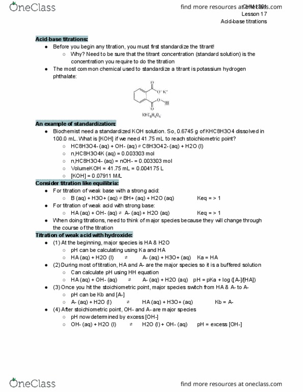 CHM 1301 Lecture Notes - Lecture 17: Potassium Hydrogen Phthalate, Buffer Solution, Weak Base thumbnail