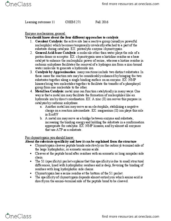 CHEM 271 Lecture Notes - Lecture 11: Imidazole, Reaction Rate, Deprotonation thumbnail