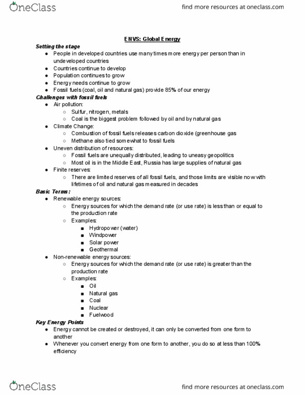 ENVS 1000 Lecture Notes - Lecture 14: Renewable Energy, Status Quo, Geopolitics thumbnail