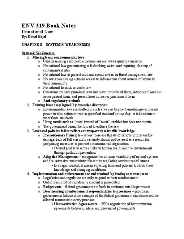 ENV 319 Lecture Notes - Precautionary Principle, Adaptive Management thumbnail