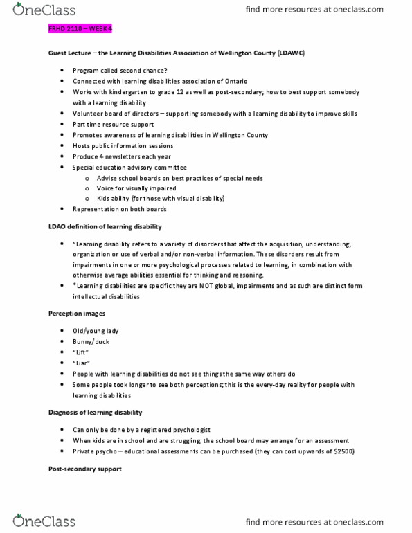 FRHD 2110 Lecture Notes - Lecture 12: Learning Disability, Developmental Disability, Intellectual Disability thumbnail