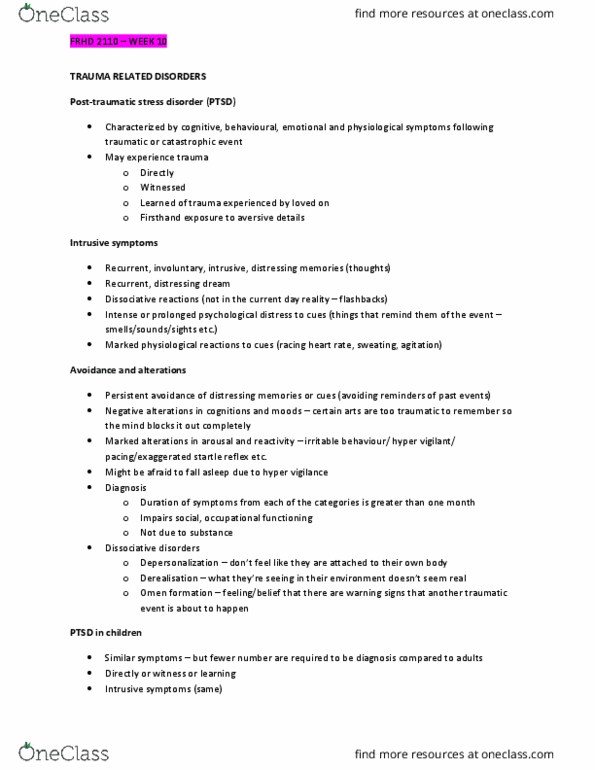 FRHD 2110 Lecture Notes - Lecture 30: Dissociative Disorder, Attachment Disorder, Startle Response thumbnail