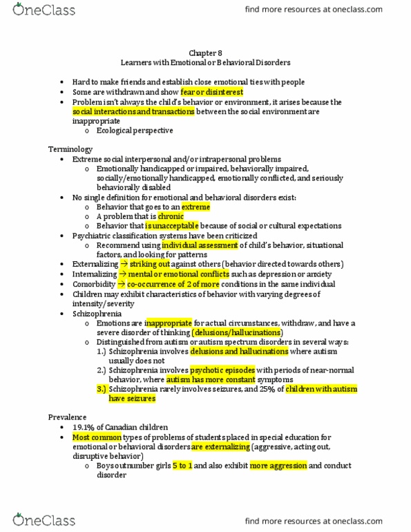 FRHD 2110 Chapter Notes - Chapter 8: Emotional And Behavioral Disorders, Autism Spectrum, Conduct Disorder thumbnail