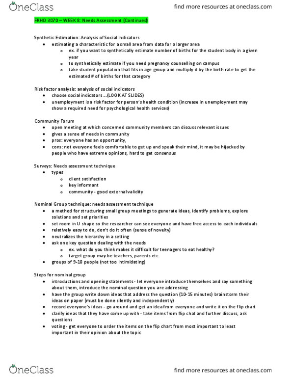 FRHD 3070 Lecture Notes - Lecture 24: Logic Model, Delphi Method, Photovoice thumbnail