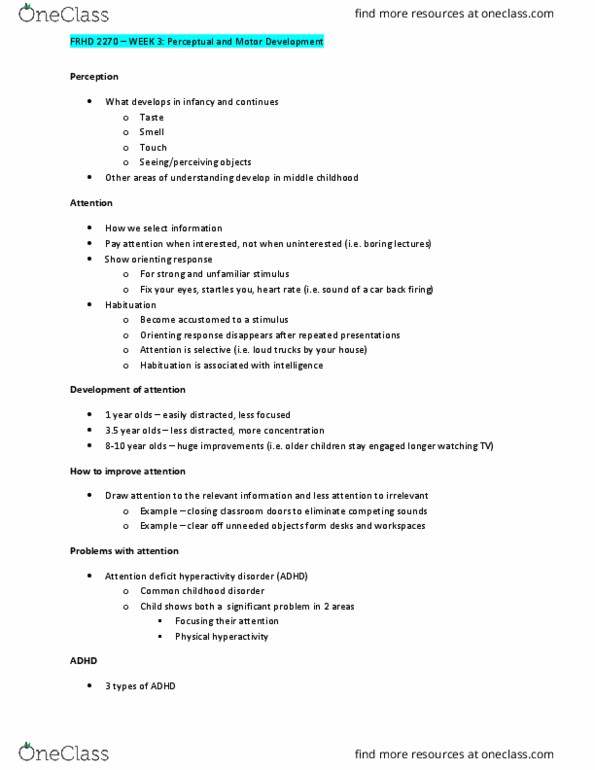 FRHD 2270 Lecture Notes - Lecture 9: Attention Deficit Hyperactivity Disorder Predominantly Inattentive, Orienting Response, Habituation thumbnail