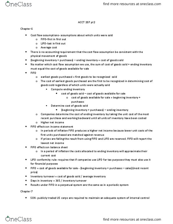ACCT207 Chapter Notes - Chapter 6-12: Inventory Turnover, Asset, Asset Turnover thumbnail