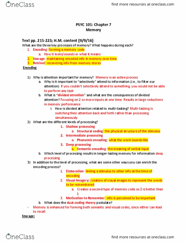 PSYC 101 Chapter Notes - Chapter 4: Sensory Memory, Episodic Memory, Working Memory thumbnail