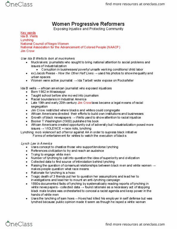 HIST 128 Lecture Notes - Lecture 1: Ida Tarbell, Nineteenth Amendment To The United States Constitution thumbnail