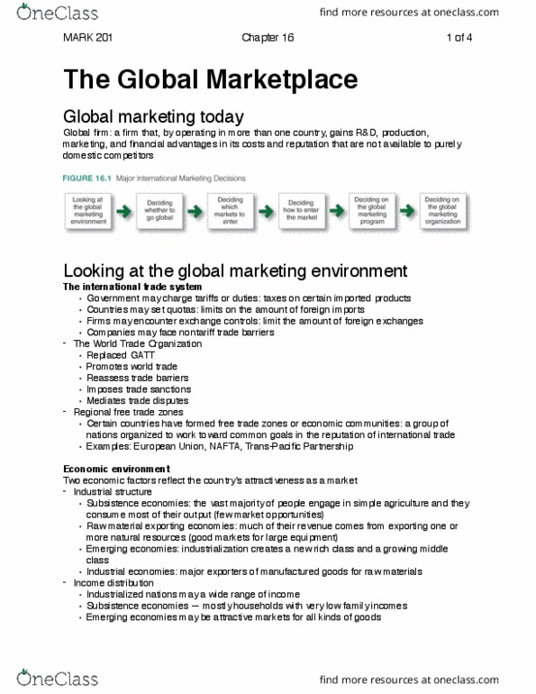 MARK 201 Chapter Notes - Chapter 16: Foreign Exchange Controls, Global Marketing, Income Distribution thumbnail