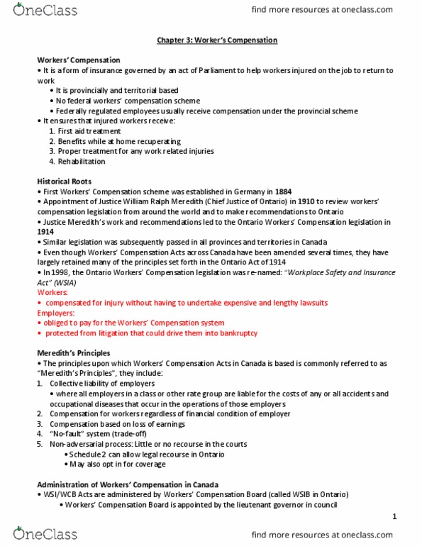 MHR 711 Lecture Notes - Lecture 3: William Ralph Meredith, Unemployment Benefits, Occupational Disease thumbnail