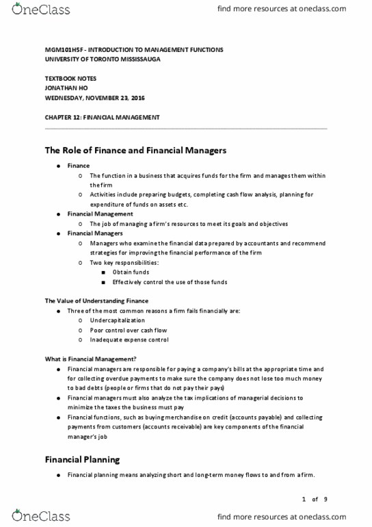 MGM101H5 Chapter Notes - Chapter 12: University Of Toronto Mississauga, Cash Flow, Inventory Turnover thumbnail