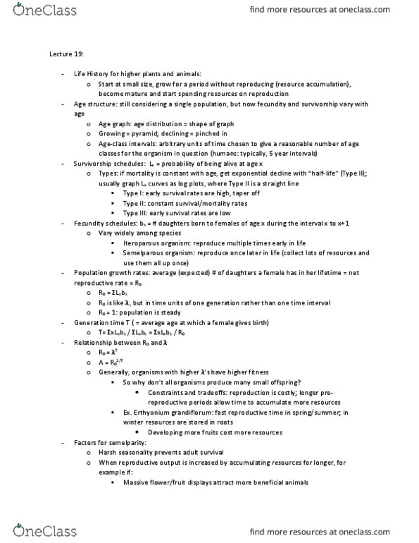 BIO120H1 Lecture Notes - Lecture 19: Net Reproduction Rate, Semelparity And Iteroparity, Generation Time thumbnail