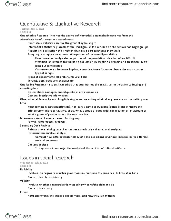 SYG-1000 Lecture Notes - Lecture 2: Statistical Inference, Descriptive Statistics, Content Analysis thumbnail