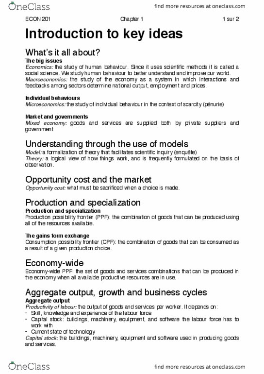 ECON 201 Chapter Notes - Chapter 1: Business Cycle, Mixed Economy, Opportunity Cost thumbnail