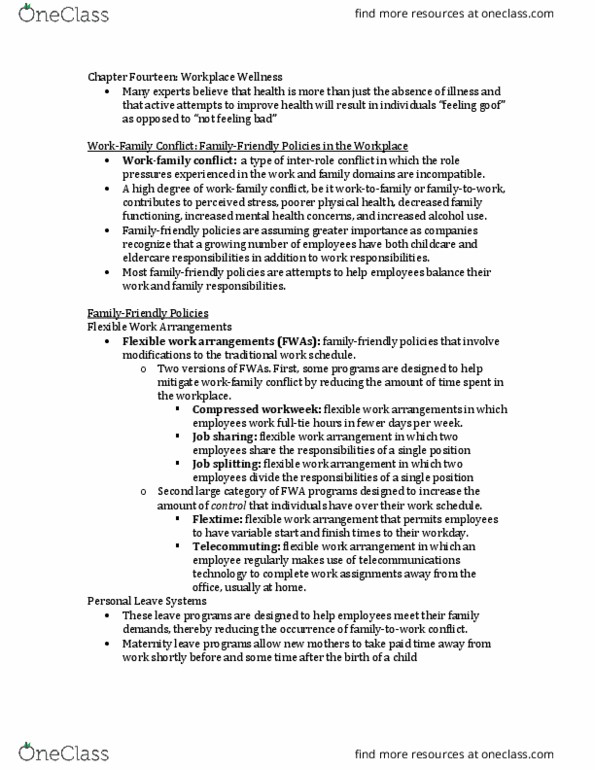 Management and Organizational Studies 3344A/B Chapter Notes - Chapter 14: Progressive Muscle Relaxation, Flextime, Relaxation Technique thumbnail