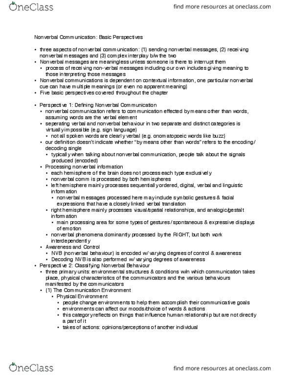 CMST 2C03 Chapter Notes - Chapter 1: Royal Dutch Football Association, Nonverbal Communication, Verbal Behavior thumbnail