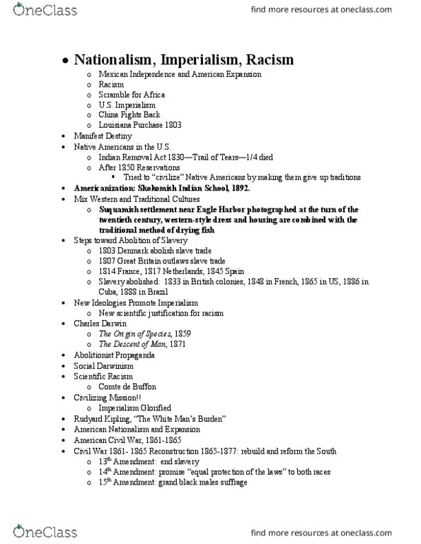 HIS 1003 Lecture Notes - Lecture 15: Hong Xiuquan, Indian Removal Act, Georges-Louis Leclerc, Comte De Buffon thumbnail