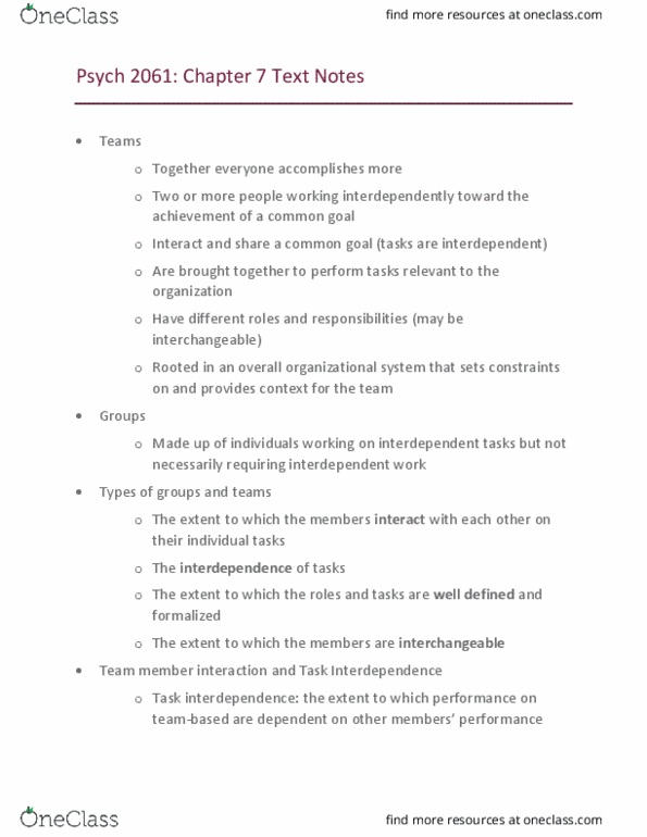 Psychology 2061A/B Chapter Notes - Chapter 7: Psych, Social Loafing, Agreeableness thumbnail