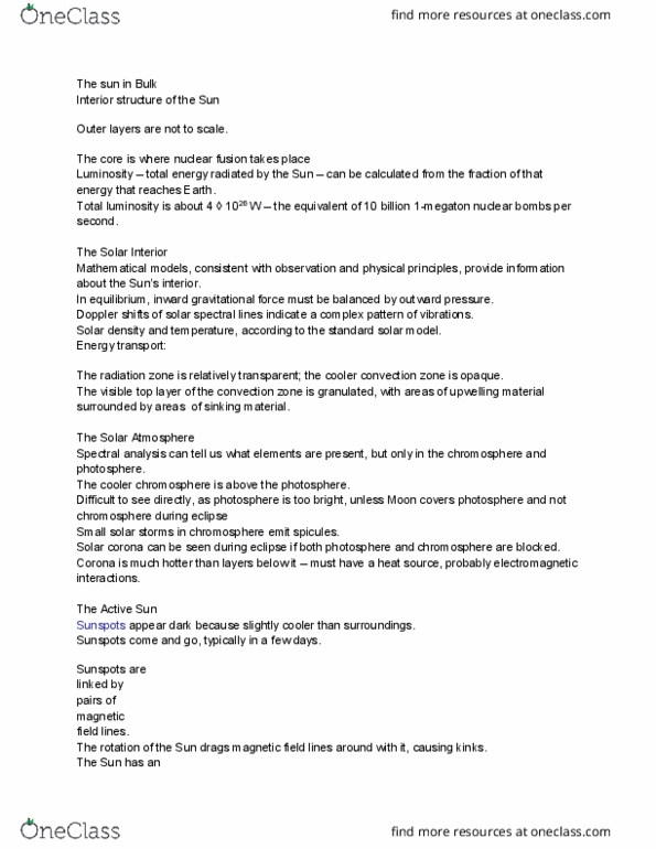 ARSC 3010 Lecture Notes - Lecture 2: Standard Solar Model, Chromosphere, Convection Zone thumbnail