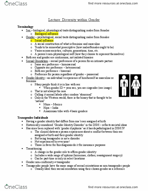 PSY 267 Lecture Notes - Lecture 2: Gender Dysphoria, Gender Binary, Cross-Dressing thumbnail