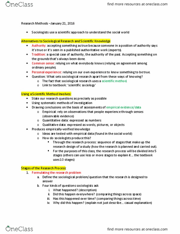 SOCI 201 Lecture Notes - Lecture 4: Fokker E.Ii, Scientific Method, Research thumbnail