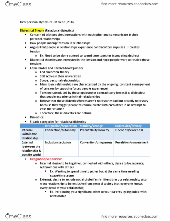 COMS 201 Lecture Notes - Lecture 5: Relational Dialectics, Dialectic, Antithesis thumbnail