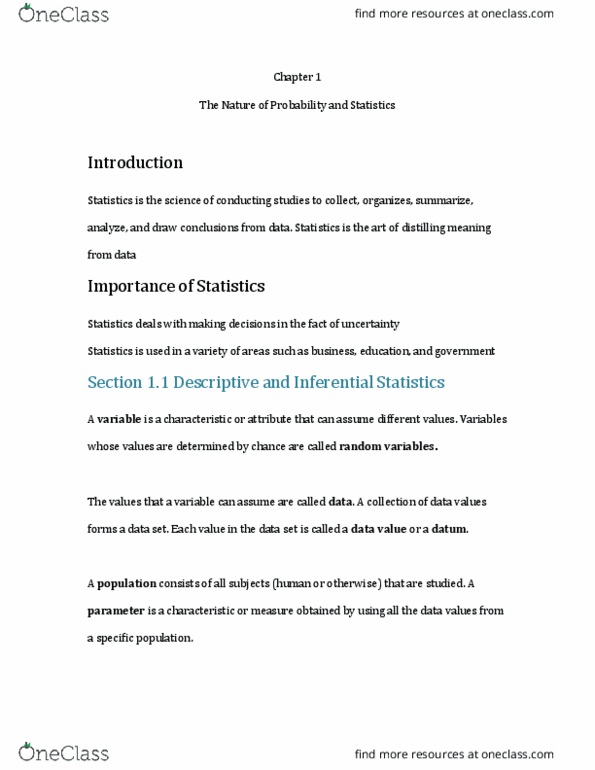 STA 2023 Lecture Notes - Lecture 1: Statistical Inference, Descriptive Statistics thumbnail