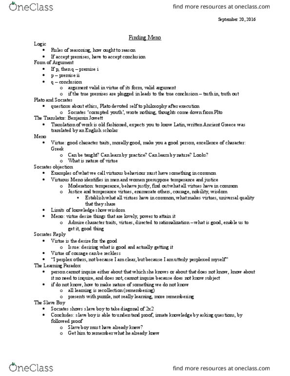 PHIL 151 Lecture Notes - Lecture 2: Benjamin Jowett, The Translator thumbnail