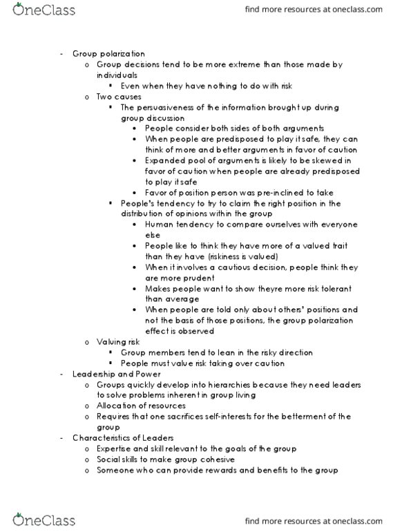 PSY BEH 104S Chapter Notes - Chapter 12: Group Polarization, Social Skills, Individuation thumbnail