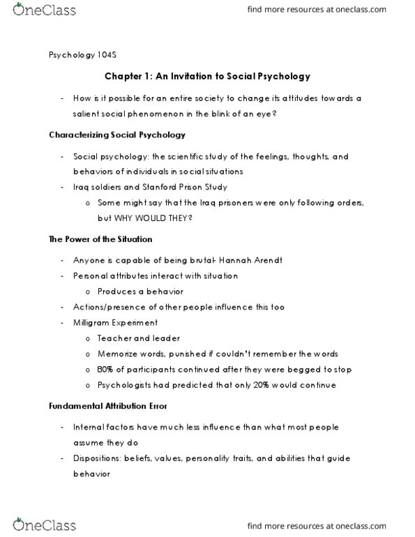 PSY BEH 104S Chapter Notes - Chapter 1: Stanford Prison Experiment, Fundamental Attribution Error, Gestalt Psychology thumbnail