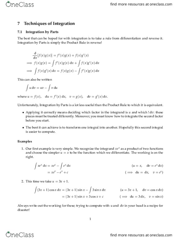 MATH 2B Chapter Notes - Chapter 7.1: Product Rule, Algebraic Equation thumbnail