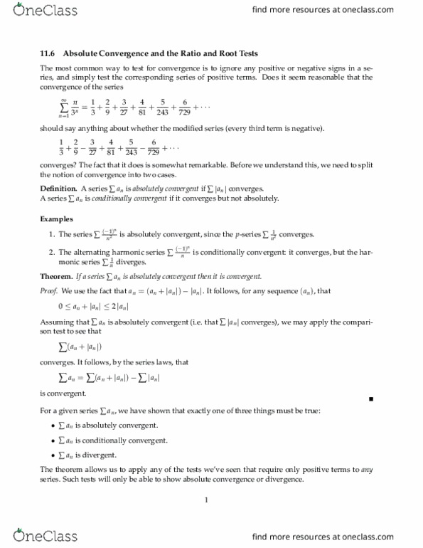 MATH 2B Chapter Notes - Chapter 11.6: Conditional Convergence, Rational Function, Ratio Test thumbnail