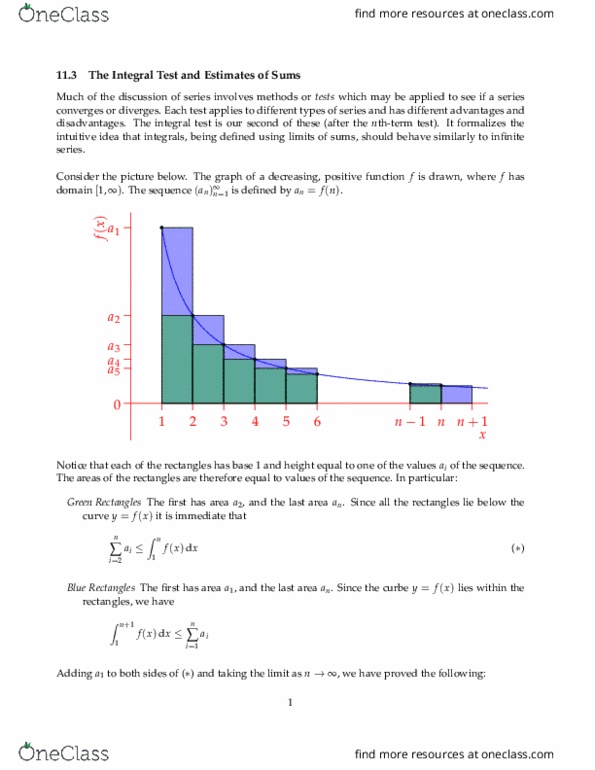 MATH 2B Chapter Notes - Chapter 11.3: Integral Test For Convergence, Ibm System P thumbnail