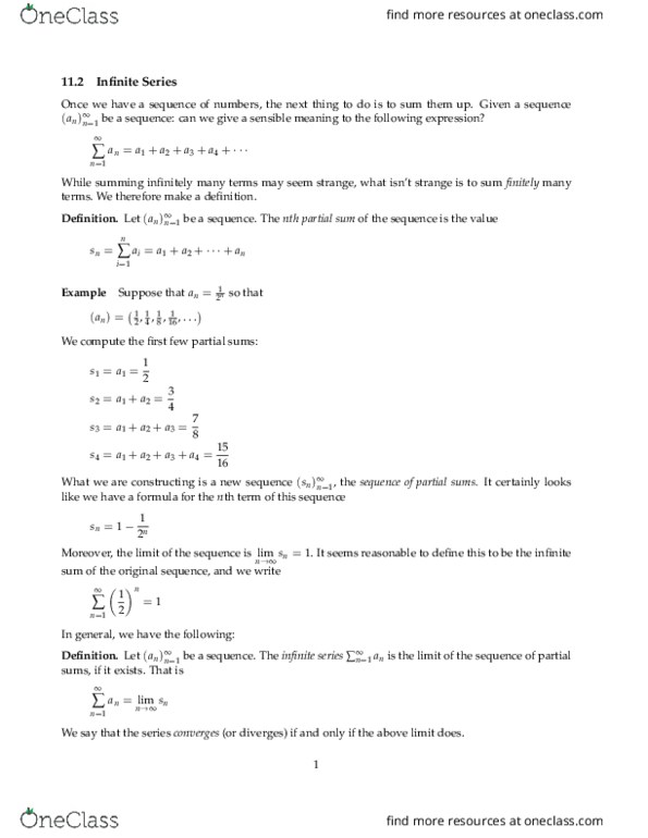 MATH 2B Chapter Notes - Chapter 11.2: Partial Fraction Decomposition, Rational Number, Telescoping Series thumbnail
