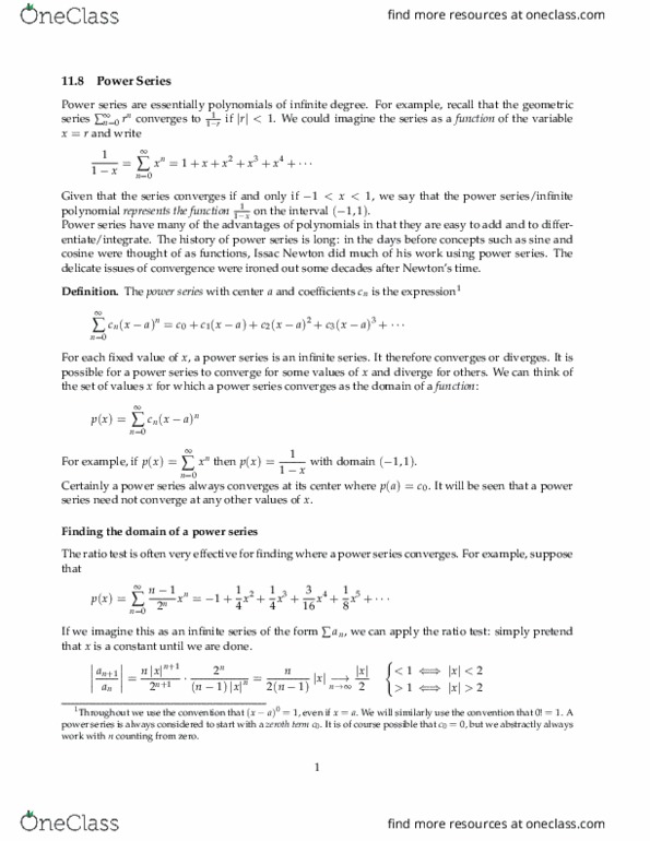 MATH 2B Chapter Notes - Chapter 11.8: Isaac Newton, Ratio Test, Absolute Convergence thumbnail
