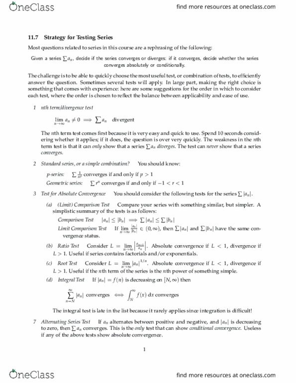 MATH 2B Chapter Notes - Chapter 11.7: Convergent Series, Conditional Convergence, Ibm System P thumbnail
