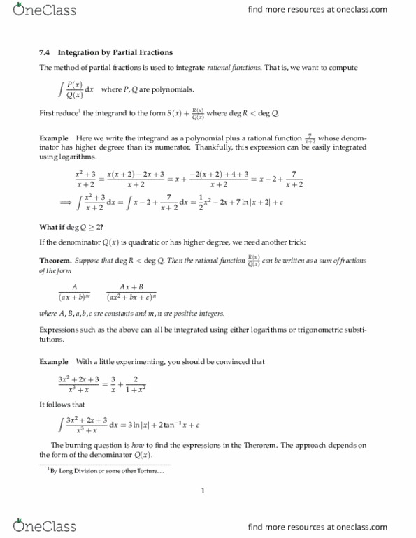 MATH 2B Chapter Notes - Chapter 7.4: Quadrat, Rela, Partial Fraction Decomposition thumbnail