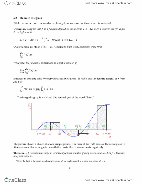 MATH 2B Chapter Notes - Chapter 5.2: Riemann Sum, Riemann Integral, Integral Symbol thumbnail