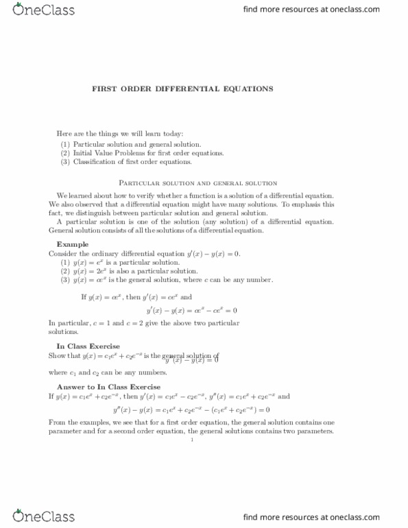 MATH 046 Lecture 3: First Order Differential Equations Notes thumbnail