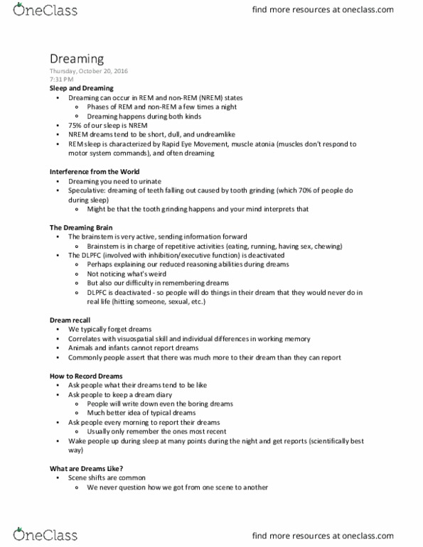 CGSC 1001 Lecture Notes - Lecture 9: Non-Rapid Eye Movement Sleep, Atony, Episodic Memory thumbnail