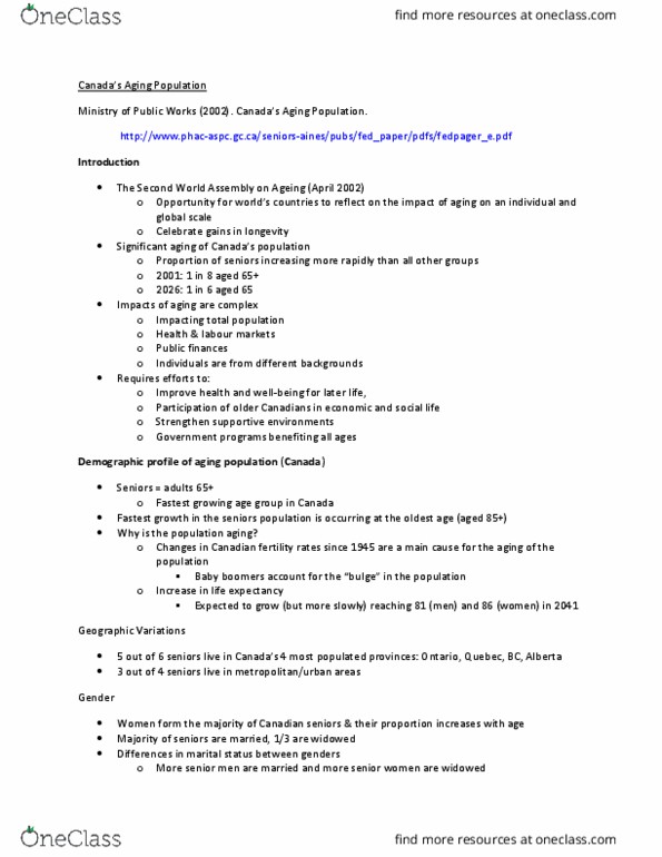 Health Sciences 2711A/B Lecture Notes - Lecture 3: Health System, Population Ageing, Baby Boomers thumbnail