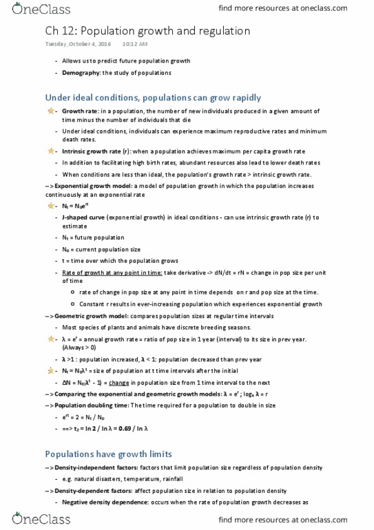 BIO205H5 Chapter Notes - Chapter 12: Exponential Growth, Doubling Time, Inflection Point thumbnail