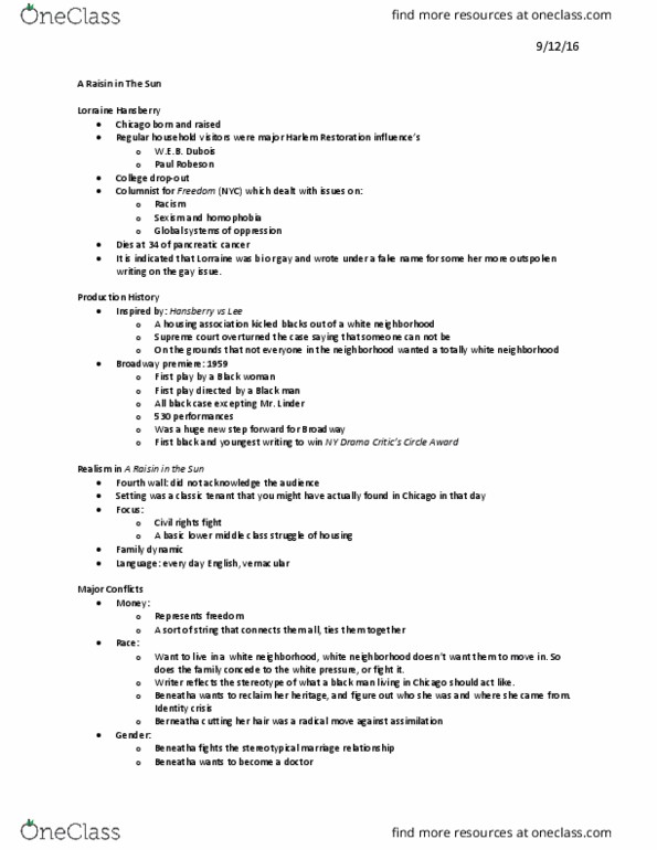 T D 301 Lecture Notes - Lecture 14: Lorraine Hansberry, Housing Association, Pancreatic Cancer thumbnail